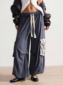 Bohemela Pantalones de chándal sueltos de punto de unicolor y cintura baja para mujer - Gris - Ver 6