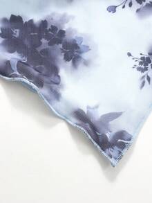 SHEIN Tween Girls Asymmetric Shoulder Design Knit Printed Casual Fashionable Matching Family Tops - Blue - View 7