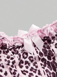 ROMWE J-Fashion Y2K豹纹蕾丝拼接蝴蝶结装饰性感女式上衣 - 彩色 - 查看 3