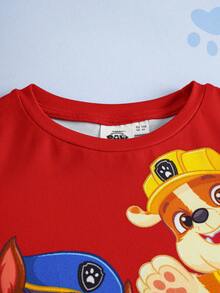 SHEIN | PAW Patrol Young Boy Casual Cartoon Dog Print Round Neck Long Sleeve Knit T-Shirt, Spring/Autumn - Red - View 3
