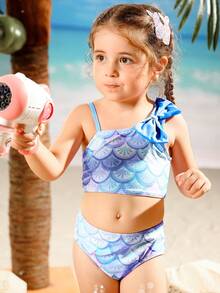 Sparklyn Young Girls Swimsuit Set, Cute Mermaid Swimsuit, Girls Beach Holiday Tankini Swimwear With Skirt - Blue - View 3