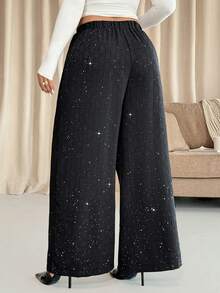 Vionelle Quần dài vải jacquard bụi phong cách Pháp thanh lịch dành cho nữ cỡ lớn, mùa thu/đông - màu đen - Xem 2