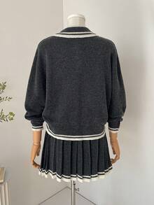 SHEIN Unity Suéter feminino de lã com gola alta e mangas compridas, estilo retrô universitário, casual e confortável para uso diário, volta às aulas, chá da tarde e outono. - Cinza escuro - Ver 2
