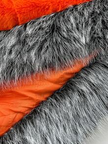 SHEIN LUNE 女式仿皮草大衣（带毛领）冬季外套 - 橘色 - 查看 6