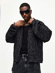 ROMWE MEN Men's Fleece Gothic Stand Collar Cardigan Jacket - Black - View 3