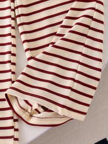 Genkimix Kids 2pcs Girls Striped Collar Long Sleeve Knit Top And Pants Set, Fashionable Children Casual Loungewear Outfit, Suitable For Early Autumn