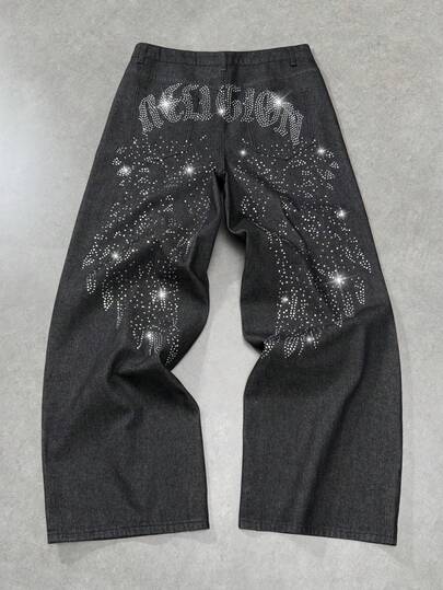 Grunge Punk Jeans casual da uomo con decorazioni in strass