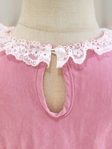 SHEIN Baby Girl Vintage Sweet Mesh Princess Dress,Elegant Dusty Pink,Autumn Birthday Party Outfit With Double Lace Collar,Lantern Sleeves & Mesh Skirt - Pink - View 8
