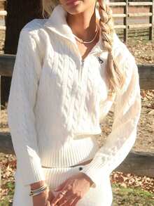 Sydney Algeri New Arrival Casual Loose Half-Zip Sweater For Women, Autumn - White - View 5