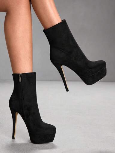 CUCCOO SZL Lässige minimalistische einfarbige wasserdichte Plateau-Damen-Ankle-Boots mit dünnem Absatz und Seitlichem Reißverschluss