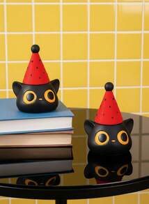 Joivida 1个可爱柠檬/猫咪造型陶瓷收纳罐 - 带盖，可作浴室台面装饰收纳盒，用于收纳棉签、牙线、牙签 - 厨房或浴室装饰 - 柠檬片造型收纳盒，浴室配件，趣味设计，光滑表面，耐用材质，时尚家居之选 - 彩色 - 查看 5