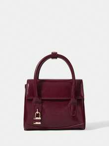 SHECARRY Túi xách vuông nhỏ thời trang nữ phong cách đại học đi làm có khóa trang trí tinh tế, thích hợp để đi làm - Đỏ - Xem 2