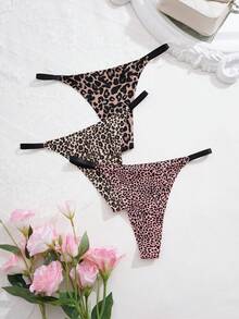 3条装女士无缝性感豹纹丁字裤，日常穿着 - 彩色 - 查看 1
