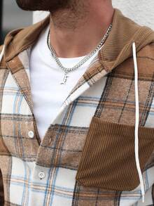 Manfinity Homme Men's Comfortable Plaid Hooded Long Sleeve Single Pocket Wool Shirt, Casual For Autumn/Winter, Suitable For Vacation, Party, Office, Dating, Simple And Versatile Men Shirts Streetwear Men Shacket Men Flannels Mens Layered Shirts