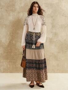 Florisole Váy thắt eo họa tiết hoa nhỏ thanh lịch dành cho nữ, mùa thu - Nhiều màu - Xem 3