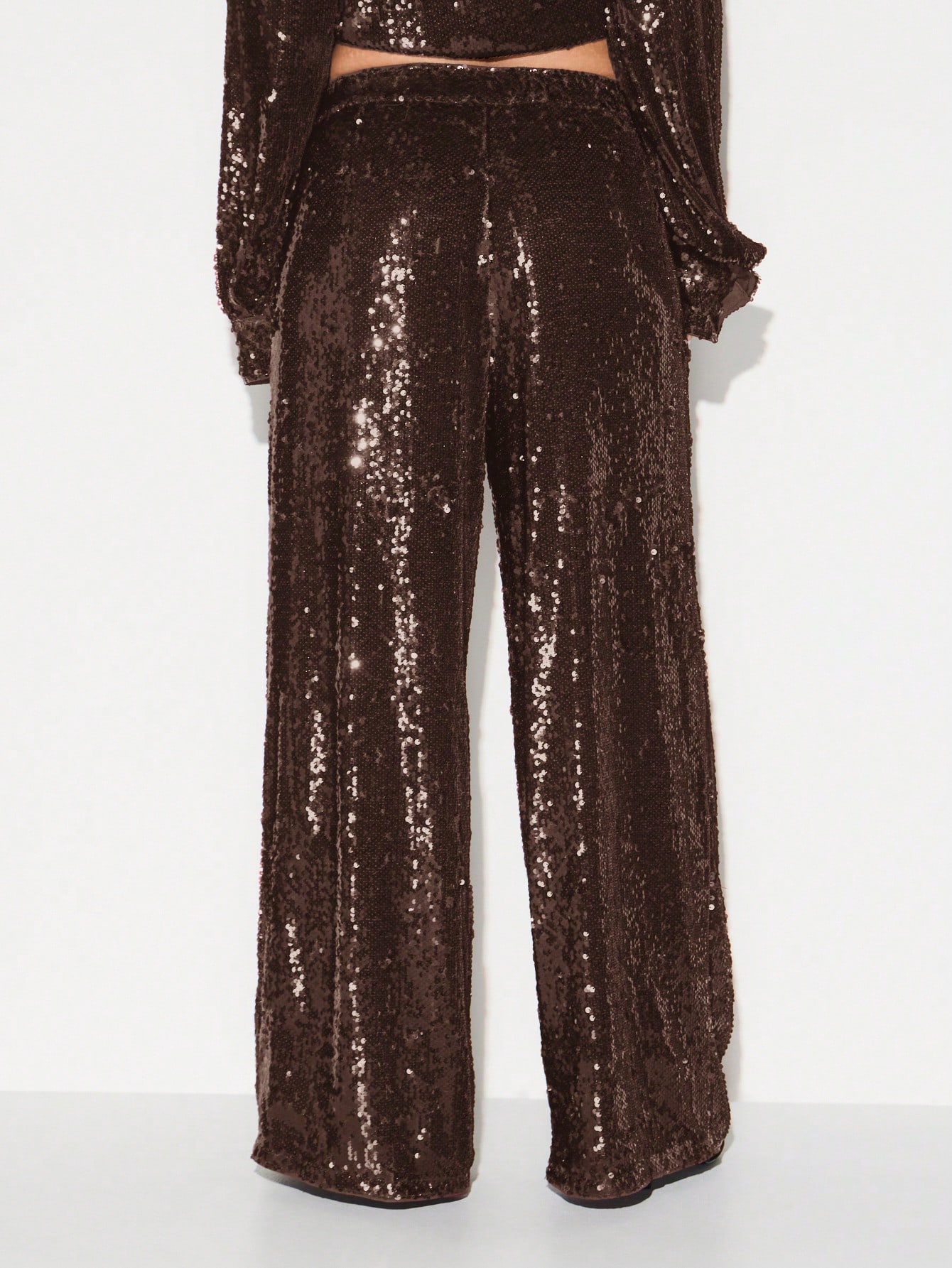 KIZN Wide Leg Sequin Palazzo Pants With Ruffles