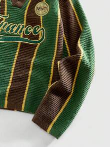 ROMWE MEN Street Life Sweter z kołnierzykiem inspirowany piłką nożną w stylu vintage, dla starszych dzieci - Wielokolorowe - Zobacz 3