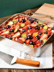 Madebyblanc 1pc/2pcs A Stainless Steel Square Flat Plate With A Lid, Suitable For Tiramisu, Baking And Serving Dishes - Multicolor - View 4