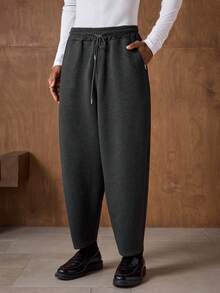 AKNOTIC Men's Loose Drawstring Waist Pockets Tapered Casual Sweatpants - Black - View 2
