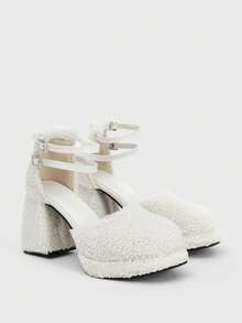 Sugerpunk 女士时尚百搭防水厚底高跟鞋 - 白色 - 查看 3