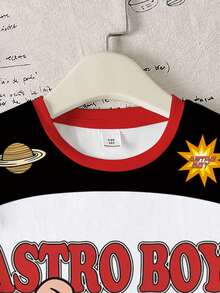 Astro Boy X SHEIN Camiseta de cuello redondo de manga corta con estampado de dibujos animados informal para niño preadolescente, adecuada para el verano - Multicolor - Ver 5