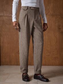 AKNOTIC Men's Khaki Casual Retro Fashion Suit Pants Pleated Trousers Men Sumwon Pants High Waisted Pants Men Checkered Shorts Men Plaid Pants - Khaki - View 2