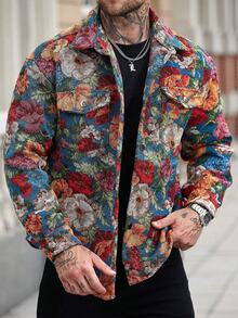 Manfinity LEGND Men's Blue Woven Fabric Wrist-Length Sleeve Regular Fit Colorful Floral Print Jacket Men Colorful Outfit Men Flower Jacket Colorful Print Mens Men Floral Jacket Floral Print Mens - Blue - View 4