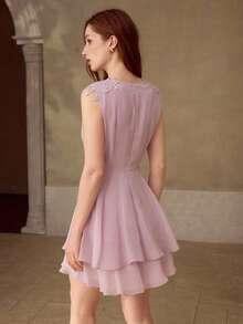 MOTF PREMIUM WOMEN'S WAIST CINCHED SHORT DRESS, ETHEREAL STYLE, AUTUMN/WINTER - Dusty Pink - View 3