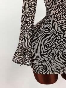 Amplova Women's Mini Dress, Leopard Print Flocked, Sexy Backless, Sheer Mesh Sleeves, Front Slit, Autumn/Winter Open Back Dress Zebra Print Dress - Multicolor - View 8