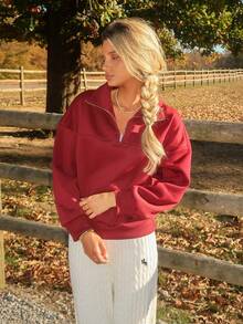 Sydney Algeri 女士宽松拉链连帽衫 - 酒紅色 - 查看 5