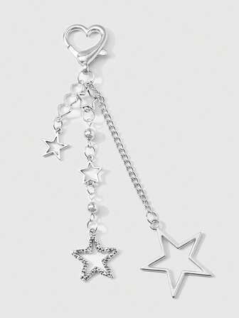Kawaii 1 Stück Schlüsselanhänger mit Stern-Anhänger, verziert mit Strass und Perlen, einfach und stilvoll als Geschenk für Frauen