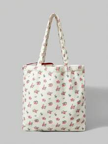ROMWE Fairycore 1个全印花花卉图案大容量印花灯芯绒手提袋 - 多色10 - 查看 2