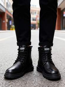 Botas de cuero negras para hombre,Botas altas para hombres de 2025, Botas de otoño e invierno para hombre casuales resistentes y cómodas,nueva llegada, antideslizantes, desodorizantes, cómodas, versátiles, de moda y para trabajo casual - Negro - Ver 3