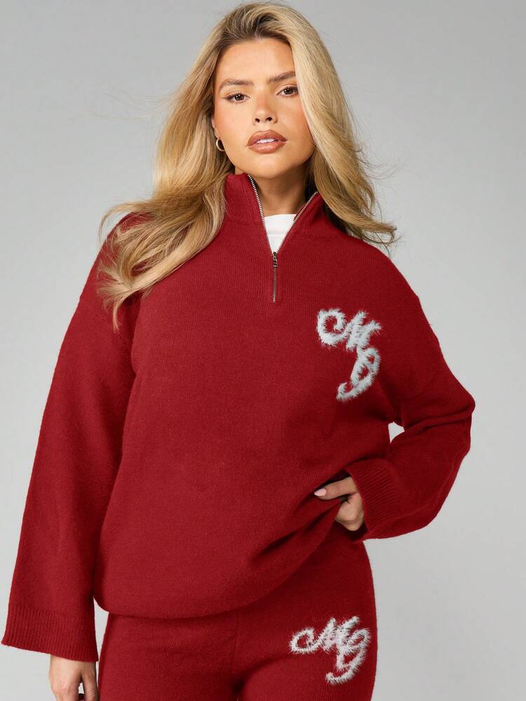 MISSGUIDED Maglione oversize con chiusura lampo a 1/4 e dettaglio logo, manica lunga, maglia invernale casual