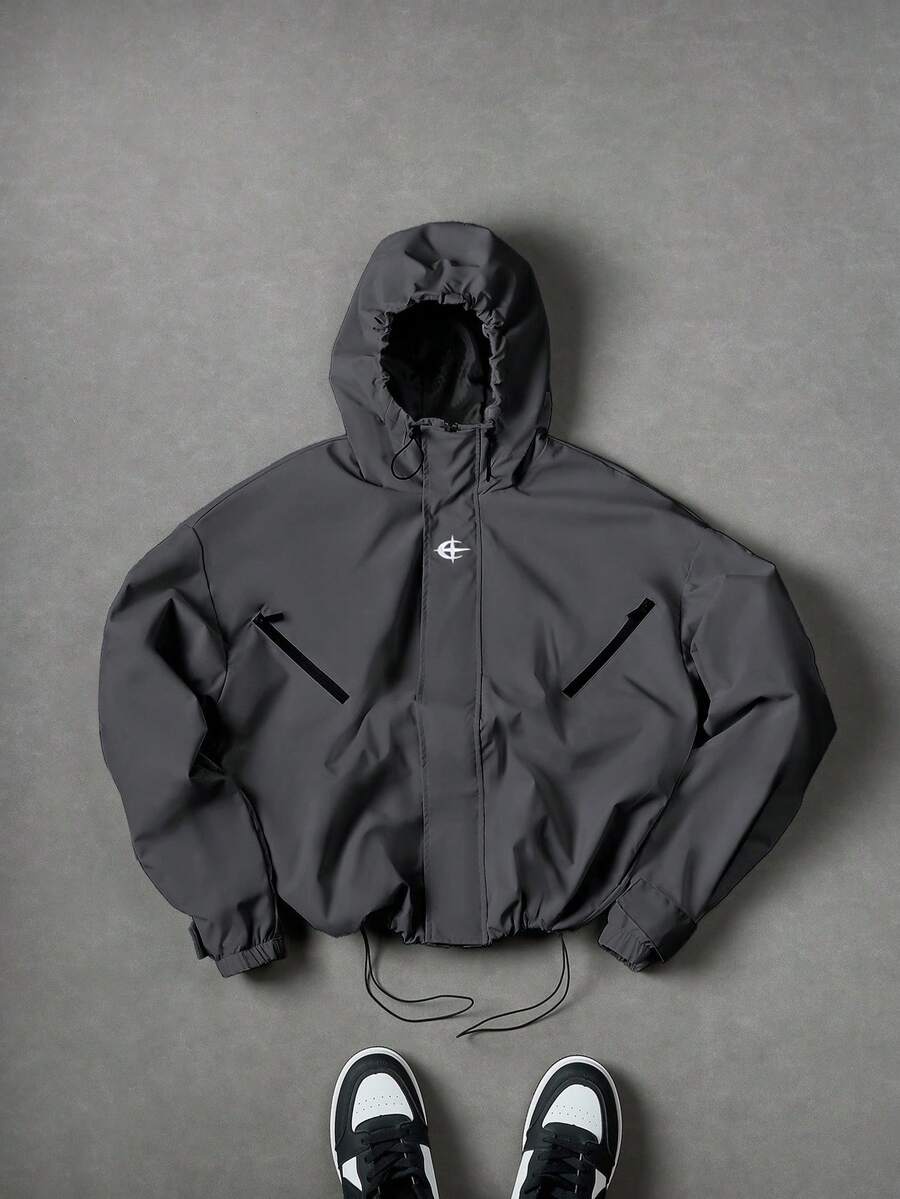 PAVTROS 男士休闲黑色夹克 男士科技风雨衣 Y2K风格夹克 男士防风夹克 科技风夹克，防风衣/户外防风衣，派克大衣，宽松款，冬季夹克，街头服饰 - 深灰色 - 查看 1