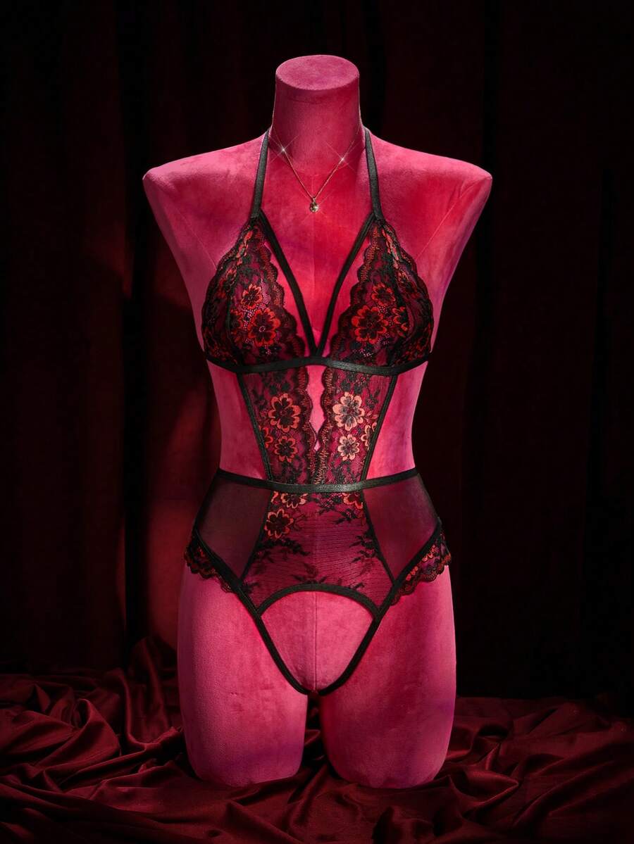 SpicyHot 一件蕾丝撞色网纱无钢圈性感连体衣（女士款） - 彩色 - 查看 1