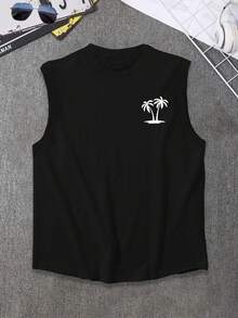Manfinity RSRT Plus Size Men's Tropical Print Casual Vacation Tank Top - Black - View 2