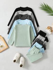 SHEIN Playful Pals 10件套男婴纯色休闲上衣和裤子套装，百搭时尚，适合春秋季穿着 - 彩色 - 查看 2
