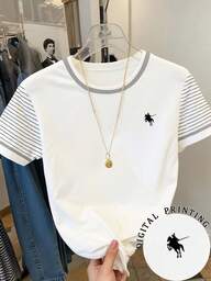 Resyla Camiseta casual de mujer de cuello redondo y manga corta a rayas, versátil para uso diario, verano