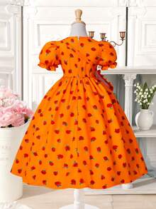 SHEIN Mädchen Cartoon Charakter & Prinzessin Muster Mesh Umhängetasche, Rose Blume Kurzarm Gelbes Kleid, geeignet für Ausflüge, Pendeln und Schulmode - Gelb - Übersicht 2