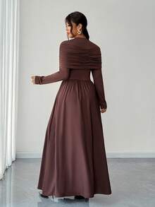 Elenzga Plus Size Women's Long Sleeve A-Line Elegant Romantic Dress, Autumn/Winter Fall - Coffee Brown - View 2