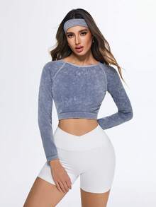 Eassivo Eassivo Seamless High Elasticity Aerobic Yoga Fitness Workout Long Sleeve Top - Grey - View 7