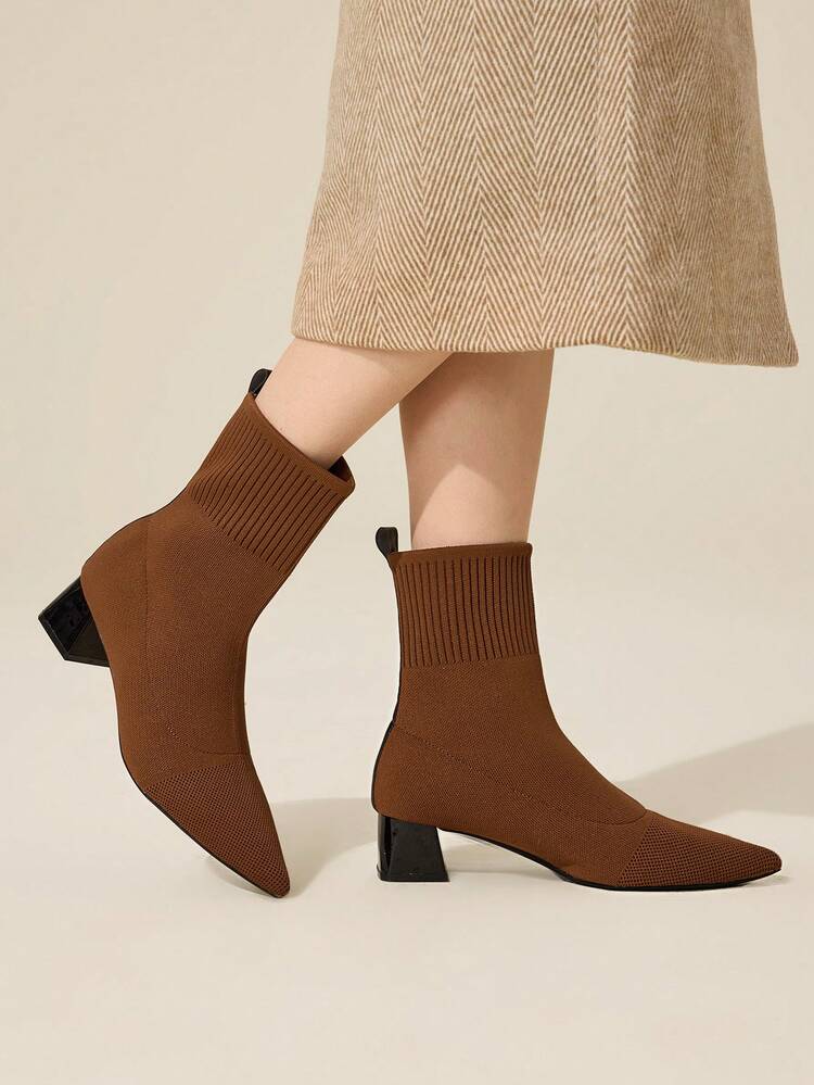 CUCCOO BASICS Solid Color Pointed Toe Fashionable Versatile Casual High Heel Ankle Boots, Suitable For Daily Wear For Christmas