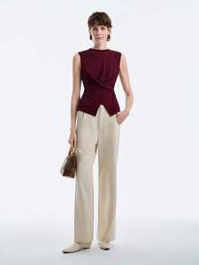 SHEIN Stylify 女士圆领无袖背心，法式复古简约交叉腰带针织上衣，适合秋冬春季叠穿，夏季单穿，休闲通勤及休闲穿着。 - 紅色 - 查看 6