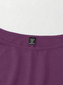 EMERY ROSE 女式大码休闲纯色圆领长袖针织T恤，秋冬 - 紫色 - 查看 5