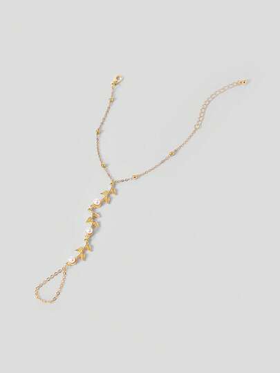 Aloruh 1pc Fashion Simple & Unique Leaf & Pearl Decor Bracelet For Women, Sizes May Vary, Exact Beads Count Not Guaranteed