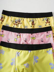 SpongeBob SquarePants | SHEIN Tween Boy 3pcs Cute Cartoon Print Contrast Waist Comfortable Boxer Briefs