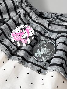 ROMWE Anime 1条Y2K时尚条纹星形波点蕾丝饰边腰带，简约时尚设计，适合女性日常、上学、约会、旅行、购物等场合。 - 灰色 - 查看 5