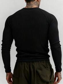 Manfinity Dauomo Men's Round Neck Five-Pointed Star Embroidery Pattern Slim Fit Casual Long Sleeve T-Shirt - Black - View 2