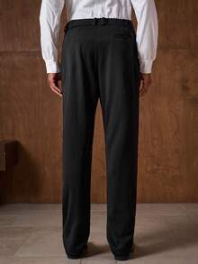 Business Casual 男士褶裥直筒宽松羊毛混纺西裤 男士黑色西裤 男士褶裥西装裤 裤装配饰 - 黑色 - 查看 6